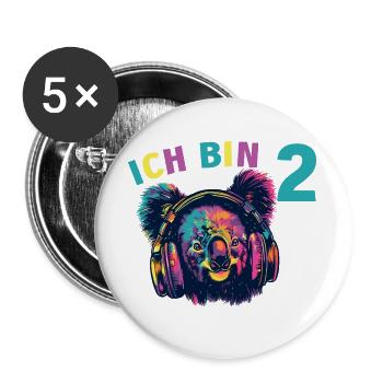 Koala Koalabär 2 Geburtstag mit Kopfhörer Musik - Buttons groß 56 mm (5er Pack) - Weiß - Vorne