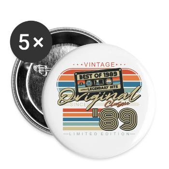 Original 1989 Vintage Birthday Vintage Retro - Buttons large 2.2''/56 mm (5-pack) - white - Front