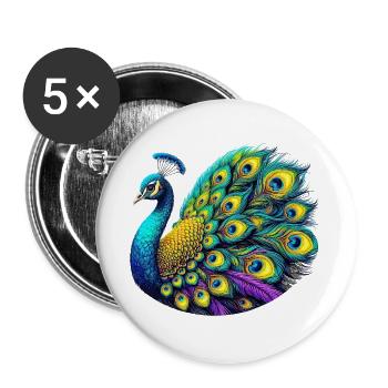 Pfau - Buttons groß 56 mm (5er Pack) - Weiß - Vorne