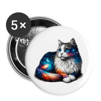 Katze - Buttons groß 56 mm (5er Pack) - Weiß - Vorne