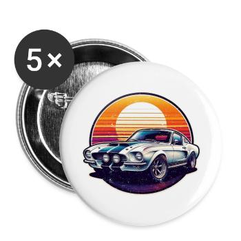 voiture vintage couché de soleil - Lot de 5 grands badges (56 mm) - blanc - Devant