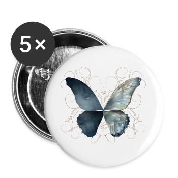 Ailes de papillon à l’aquarelle bleutée - Lot de 5 grands badges (56 mm) - blanc - Devant