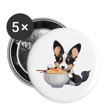 Corgi qui mange des ramens #3 - Lot de 5 grands badges (56 mm) - blanc - Devant
