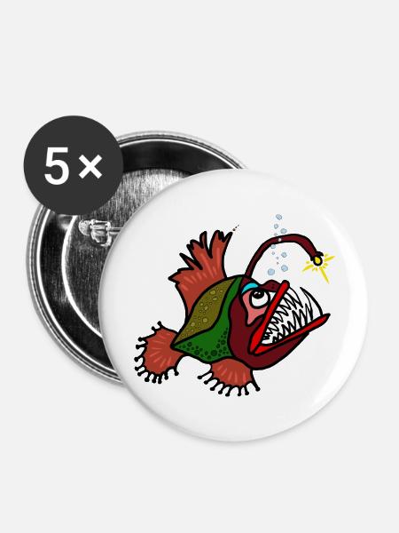 Anglerfisch - Buttons groß 56 mm (5er Pack) - Weiß