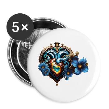 Coeur Steampunk génial - Lot de 5 grands badges (56 mm) - blanc - Devant