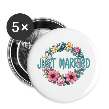 Just Married - Zur Hochzeit - Buttons groß 56 mm (5er Pack) - Weiß - Vorne