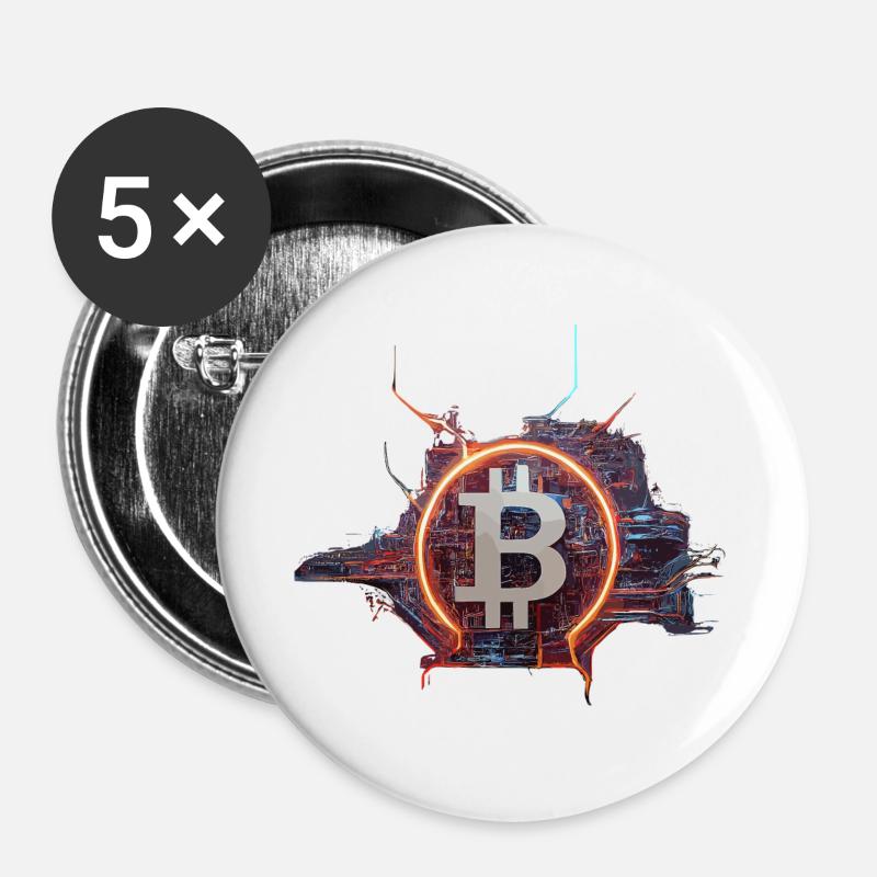 Cyber-Modern Bitcoin Design - Buttons groß 56 mm (5er Pack) - Weiß