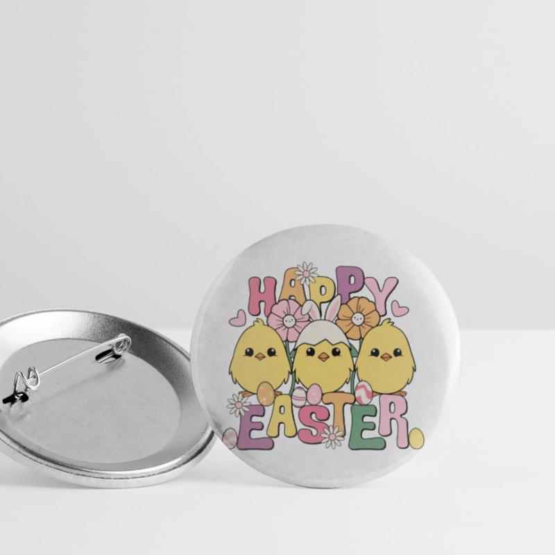 Happy Easter, Happy Easter, Easter Chicks, Easter Eggs Buttons large 2.2''/56 mm (5-pack)