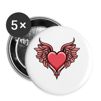Heart Wings - Buttons large 2.2''/56 mm (5-pack) - white - Front