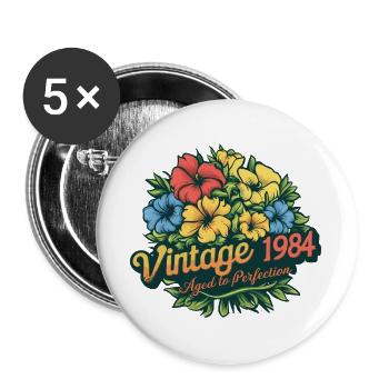 Vintage 1984 - Aged to perfection - Buttons groß 56 mm (5er Pack) - Weiß - Vorne