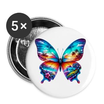 Papillon - Lot de 5 grands badges (56 mm) - blanc - Devant