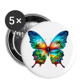 Schmetterling - Buttons groß 56 mm (5er Pack) - Weiß - Vorne