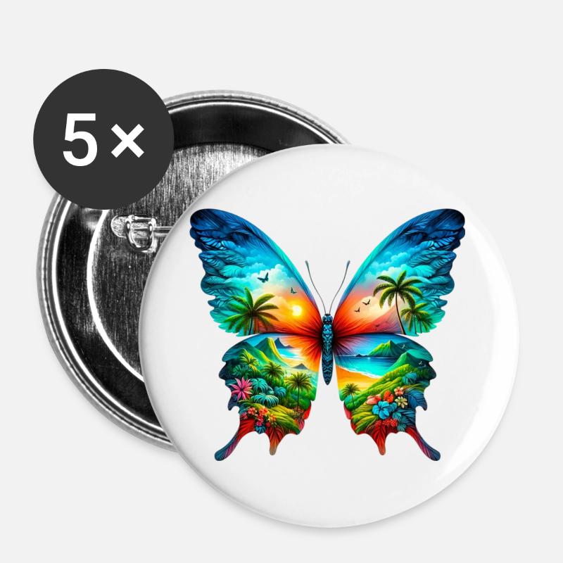 Schmetterling - Buttons groß 56 mm (5er Pack) - Weiß