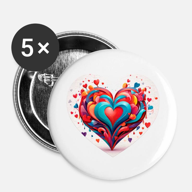 Heart with shapes - Buttons large 2.2''/56 mm (5-pack) - white