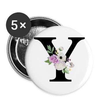 Lettre y floral violet - Lot de 5 grands badges (56 mm) - blanc - Devant