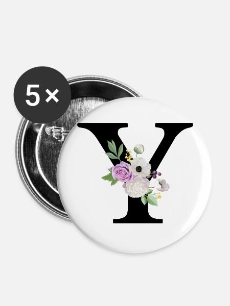 Lila Blumenbuchstabe y - Buttons groß 56 mm (5er Pack) - Weiß