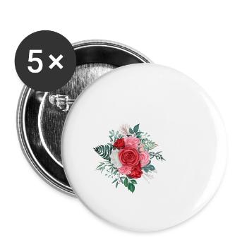 Roter floraler V-Buchstabe - Buttons groß 56 mm (5er Pack) - Weiß - Vorne