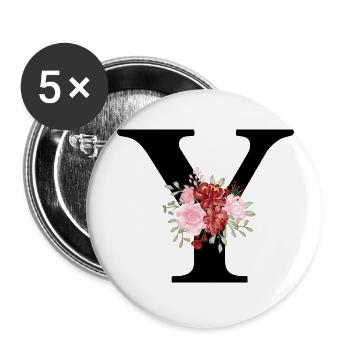 Red Floral Y Letter - Buttons large 2.2''/56 mm (5-pack) - white - Front