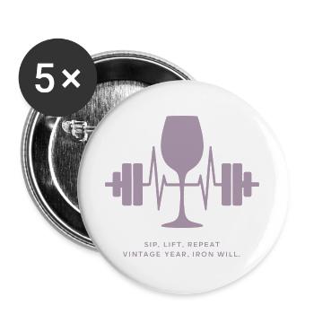 Enjoyment and strength: wine and weights - Buttons large 2.2''/56 mm (5-pack) - white - Front