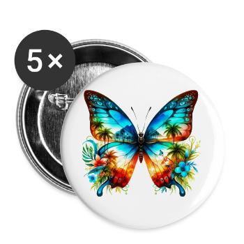 Papillon - Lot de 5 grands badges (56 mm) - blanc - Devant