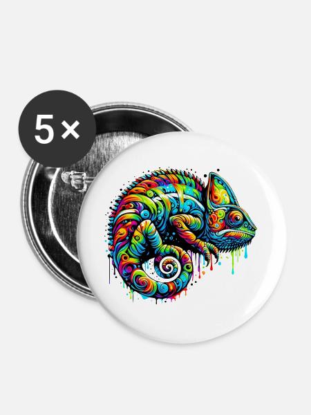 Chamäleon - Buttons groß 56 mm (5er Pack) - Weiß