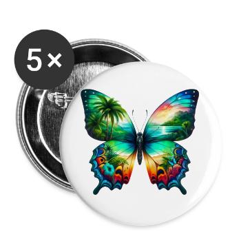 Schmetterling - Buttons groß 56 mm (5er Pack) - Weiß - Vorne