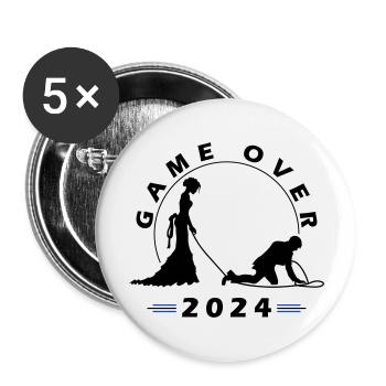 Game Over 2024 Hochzeit - Buttons groß 56 mm (5er Pack) - Weiß - Vorne