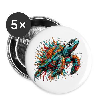 Tortue - Lot de 5 grands badges (56 mm) - blanc - Devant