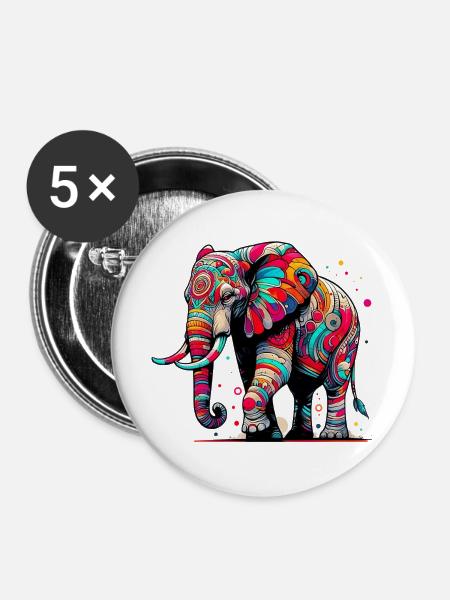 Elefant - Buttons groß 56 mm (5er Pack) - Weiß
