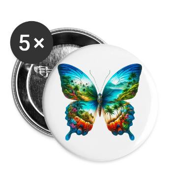 Schmetterling - Buttons groß 56 mm (5er Pack) - Weiß - Vorne