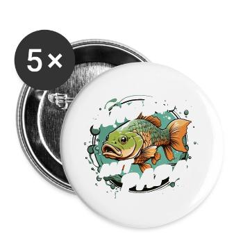 Angeln mit Papa mit buntem Fischdesign - Buttons groß 56 mm (5er Pack) - Weiß - Vorne