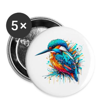 Martin-pêcheur - Lot de 5 grands badges (56 mm) - blanc - Devant