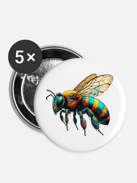Biene - Buttons groß 56 mm (5er Pack) - Weiß