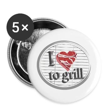 Meat as a heart on the grill - love for grilling - Buttons large 2.2''/56 mm (5-pack) - white - Front
