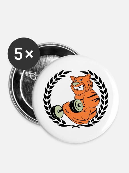 tiger muskeln bodybuilder - Buttons groß 56 mm (5er Pack) - Weiß