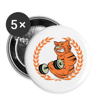 Tiger Muscle Bodybuilder - Lot de 5 grands badges (56 mm) - blanc - Devant