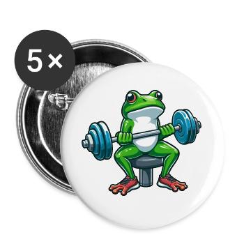 Starker Frosch Workout Hanteltraining - Buttons groß 56 mm (5er Pack) - Weiß - Vorne