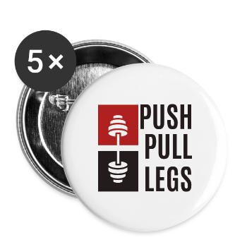 Schachmatt für dein Workout: Drücken, Ziehen, Bein - Buttons groß 56 mm (5er Pack) - Weiß - Vorne