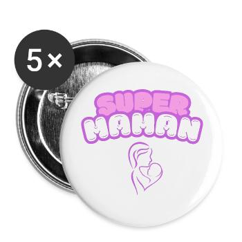 Super Mom - Mother's Day Gift - Buttons large 2.2''/56 mm (5-pack) - white - Front