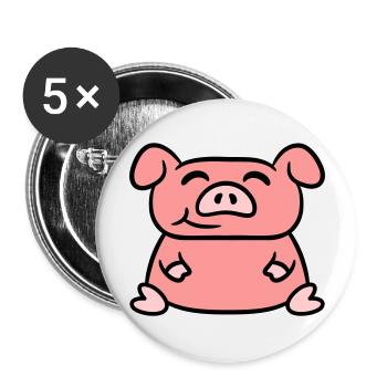 Sitzendes Schwein Liebe Kleines Süßes Schweinchen - Buttons groß 56 mm (5er Pack) - Weiß - Vorne