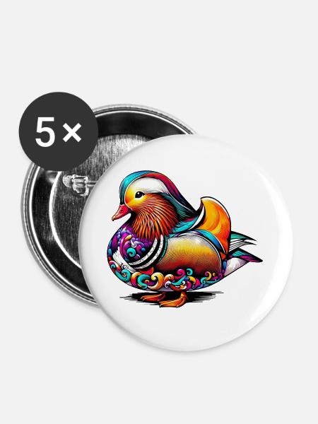 Mandarinente - Buttons groß 56 mm (5er Pack) - Weiß