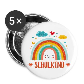 Schulkind 2025 - Regenbogen zur Einschulung - Buttons groß 56 mm (5er Pack) - Weiß - Vorne