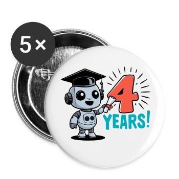 4 Jahre Geburtstag Kleiner Roboter mit Doktorhut - Buttons groß 56 mm (5er Pack) - Weiß - Vorne