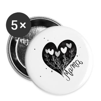 Cœur de maman Fête des mères - Lot de 5 grands badges (56 mm) - blanc - Devant
