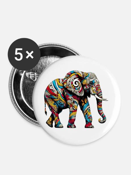 Elefant - Buttons groß 56 mm (5er Pack) - Weiß
