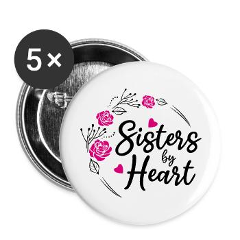 Sisters by heart. Floral design - Buttons large 2.2''/56 mm (5-pack) - white - Front