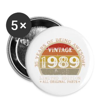 Born in 1989 - Vintage 1989 Retro Birthday - Buttons large 2.2''/56 mm (5-pack) - white - Front