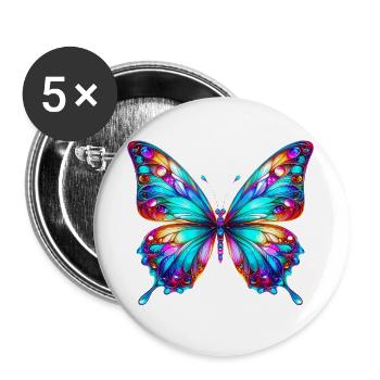 Papillon - Lot de 5 grands badges (56 mm) - blanc - Devant