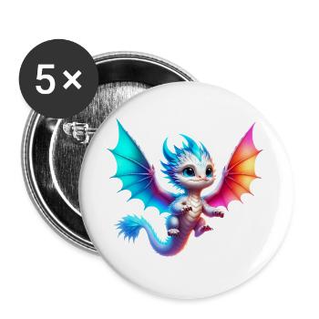 Drache - Buttons groß 56 mm (5er Pack) - Weiß - Vorne