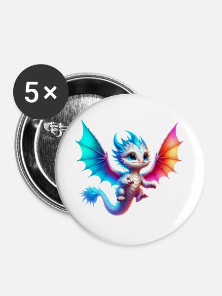 Drache - Buttons groß 56 mm (5er Pack) - Weiß